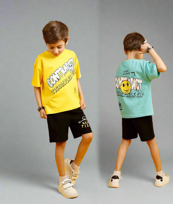 👕🩳 Boys' Summer Set – Bold Print T-Shirt &amp; Shorts Combo